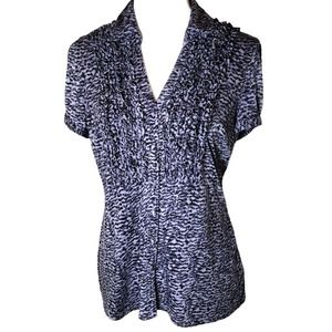 💸$10 Reitmans Ruffled Bodice Button Up Purple Black Medium Blouse [EUC]